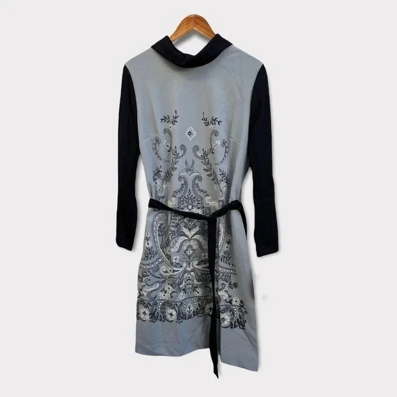 Vintage‎ 1970s Palisade Double Knit Polyester Dress Gray Black Print Belt Sz 18‌ - Picture 1 of 12